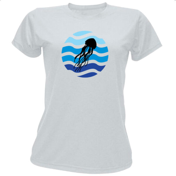 Camiseta Baby Look Animais marinhos agua-viva silhueta sunset