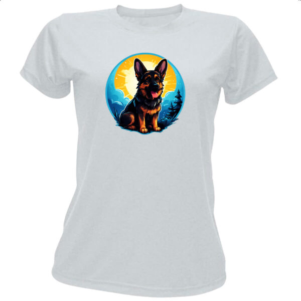 Camiseta Baby Look Filhote pastor alemao sunset art