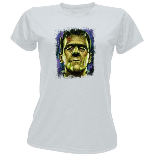 Camiseta Baby Look Frankenstein Pintura Colorida