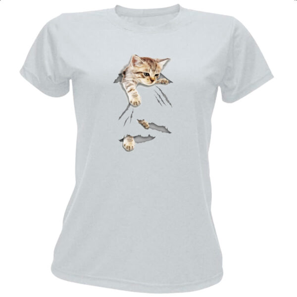 Camiseta Baby Look Gatinho saindo pra fora