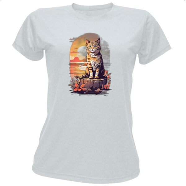 Camiseta Baby Look Gato amarelo final de tarde