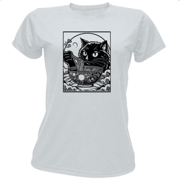 Camiseta Baby Look Gato comendo lamen
