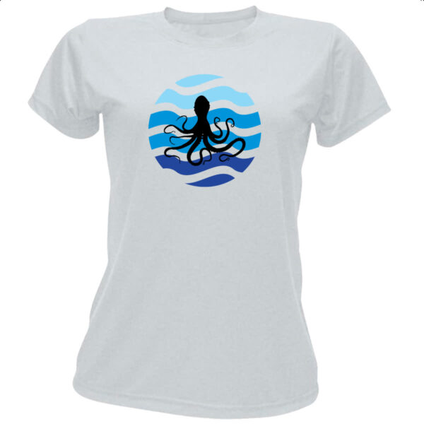 Camiseta Baby Look Animais marinhos polvo silhueta sunset