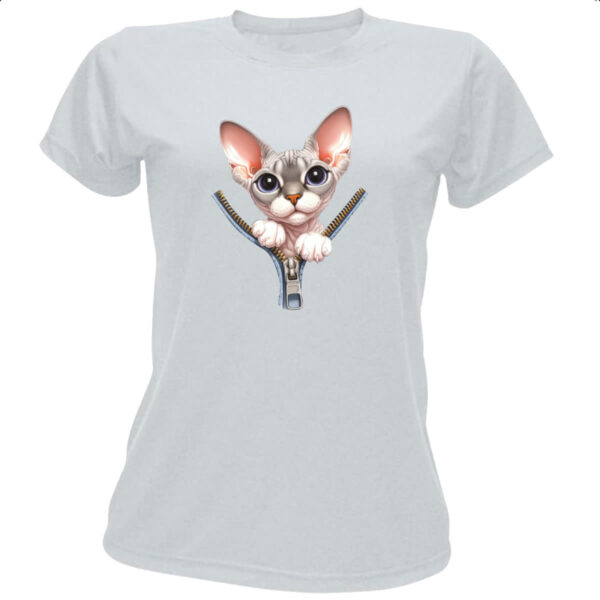 Camiseta Baby Look Gato Sphynx no ziper