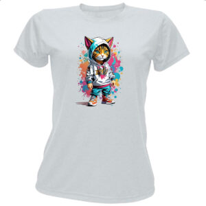 Camiseta Baby Look Gato Splash Grafite