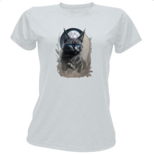 Camiseta Baby Look Gato preto na lua cheia