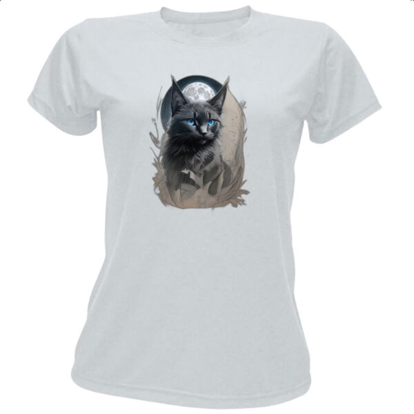 Camiseta Baby Look Gato preto na lua cheia