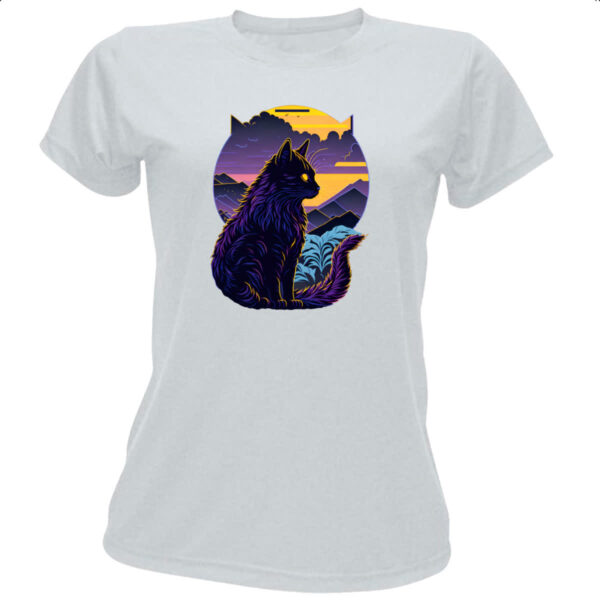 Camiseta Baby Look Gato silhoueta sunset
