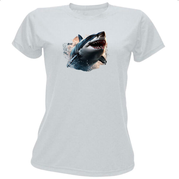Camiseta Baby Look Grande Tubarao Branco