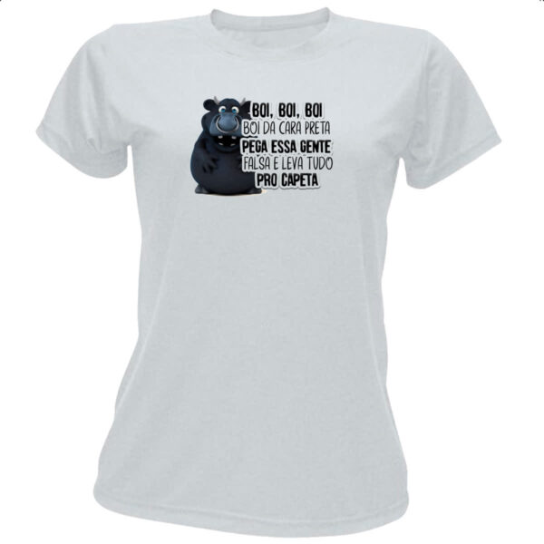 Camiseta Baby Look Ironico Boi da cara preta pega gente falsa