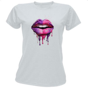 Camiseta Baby Look Labios pink e purpura derretendo