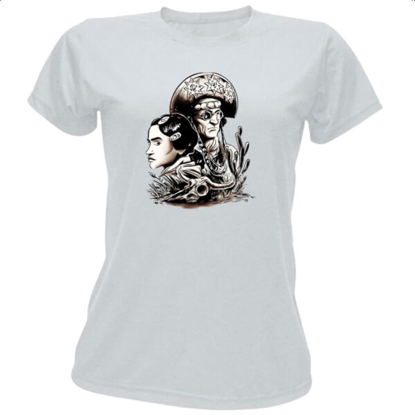 Camiseta Baby Look Lampiao e Maria Bonita Desenho Grafite