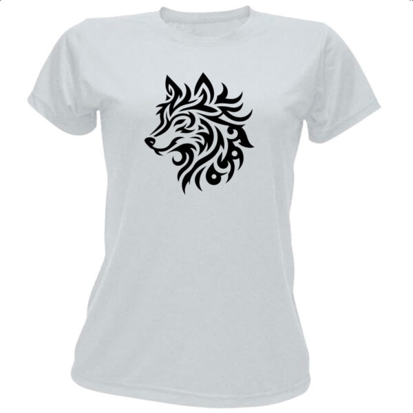 Camiseta Baby Look Lobo silhueta tribal