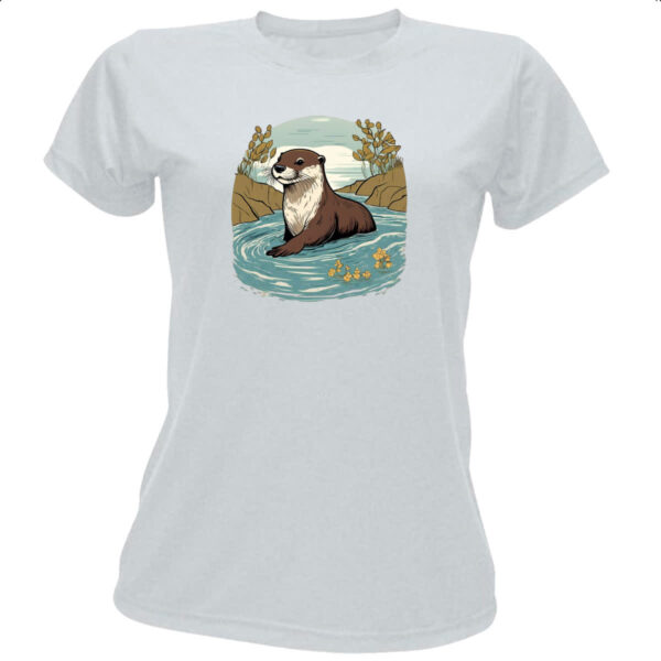 Camiseta Baby Look Lontra nadando