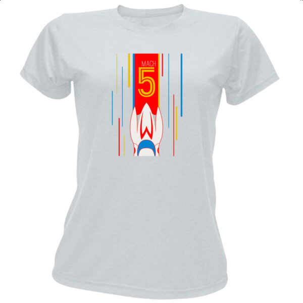 Camiseta Baby Look Mach 5 banner e listras