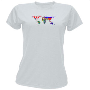 Camiseta Baby Look Mapa Mundi Bandeiras