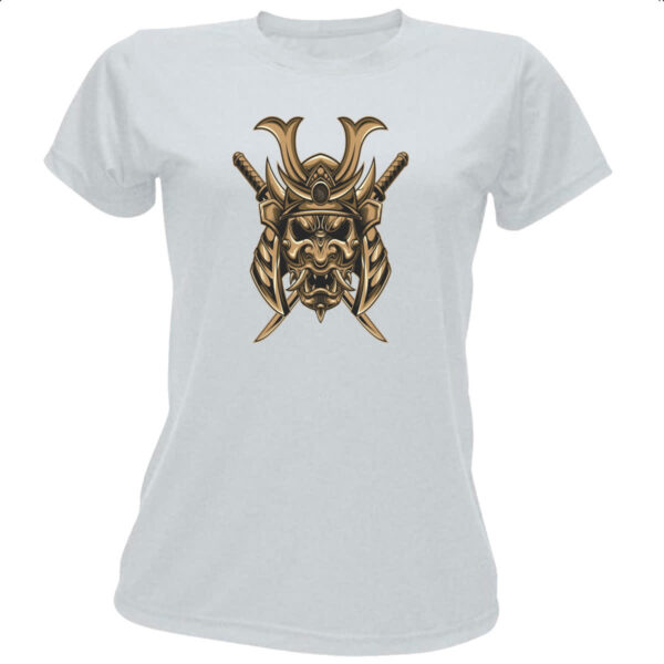 Camiseta Baby Look Mascara de Samurai Dourada