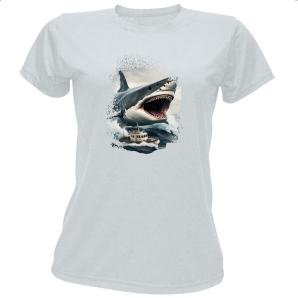 Camiseta Baby Look Megalodon atacando embarcacao