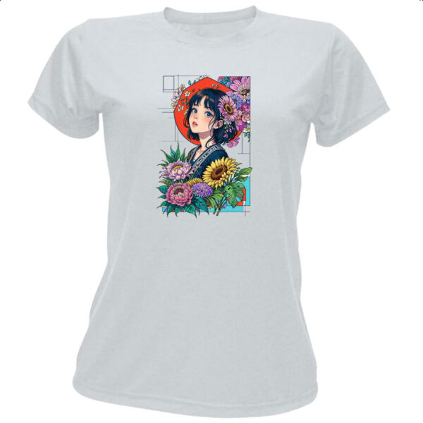 Camiseta Baby Look Menina linda anime flores