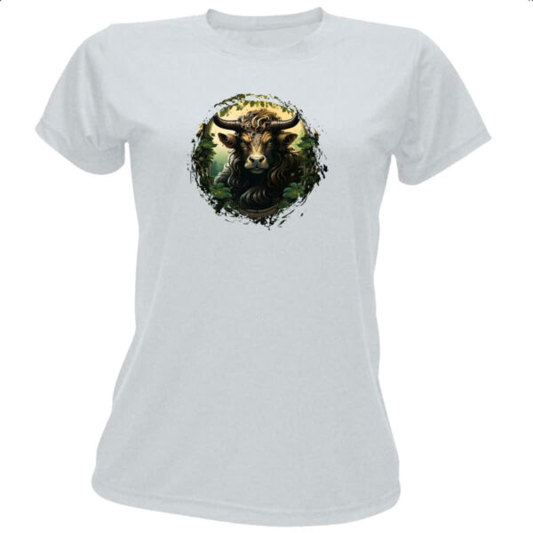 Camiseta Baby Look Minotauro moldurado em folhas