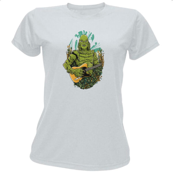 Camiseta Baby Look Monstro marinho na guitarra