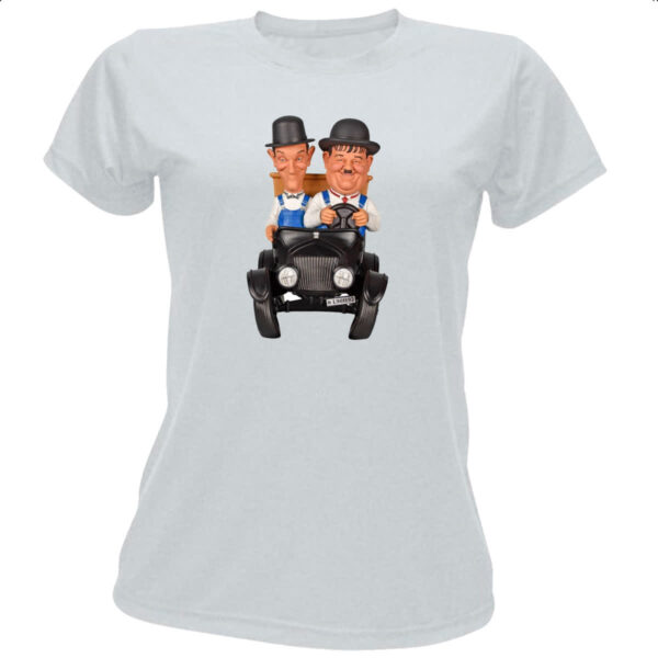 Camiseta Baby Look Nostalgia O Gordo e o Magro Calhambeque