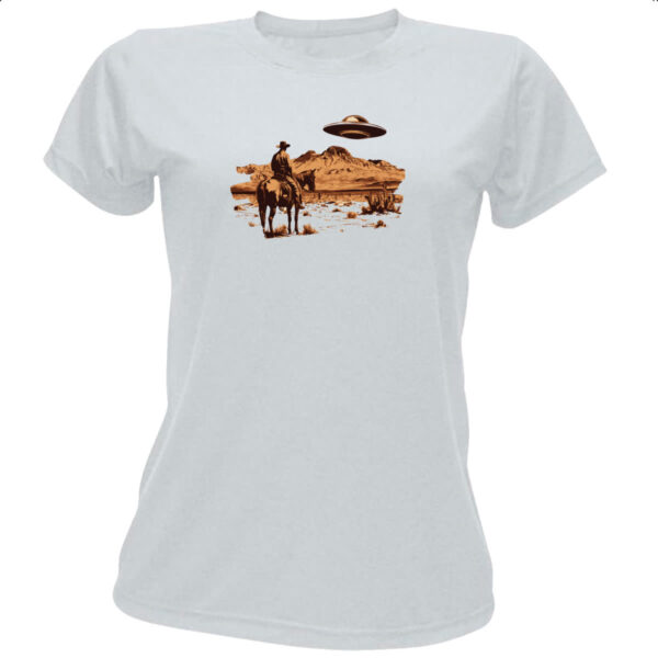 Camiseta Baby Look UFO e Cowboy