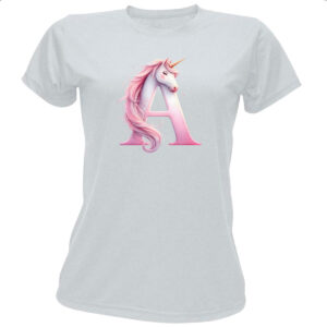Camiseta Baby Look Unicornio Alfabeto Letra A