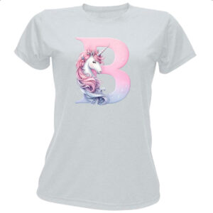 Camiseta Baby Look Unicornio Alfabeto Letra B