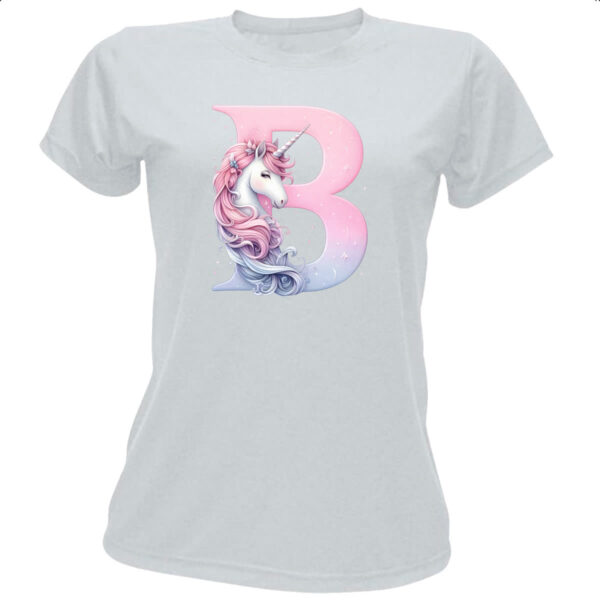 Camiseta Baby Look Unicornio Alfabeto Letra B