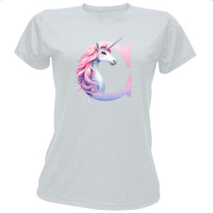 Camiseta Baby Look Unicornio Alfabeto Letra C