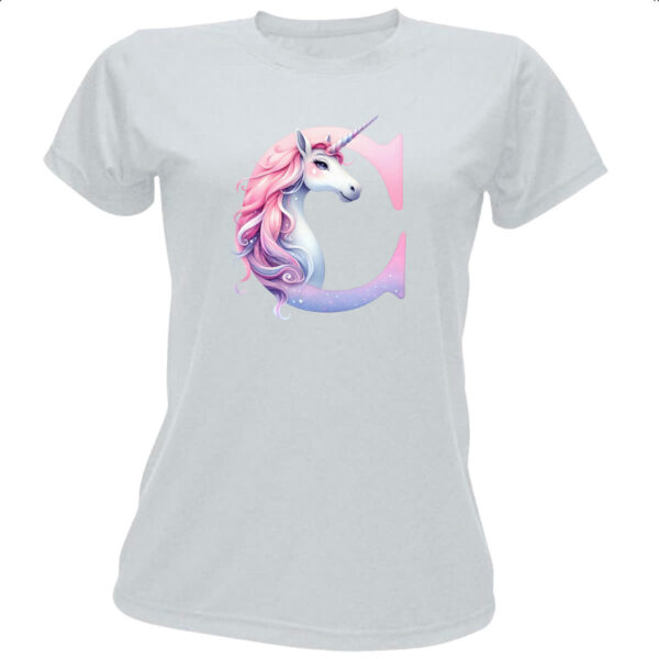 Camiseta Baby Look Unicornio Alfabeto Letra C