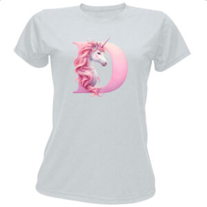 Camiseta Baby Look Unicornio Alfabeto Letra D