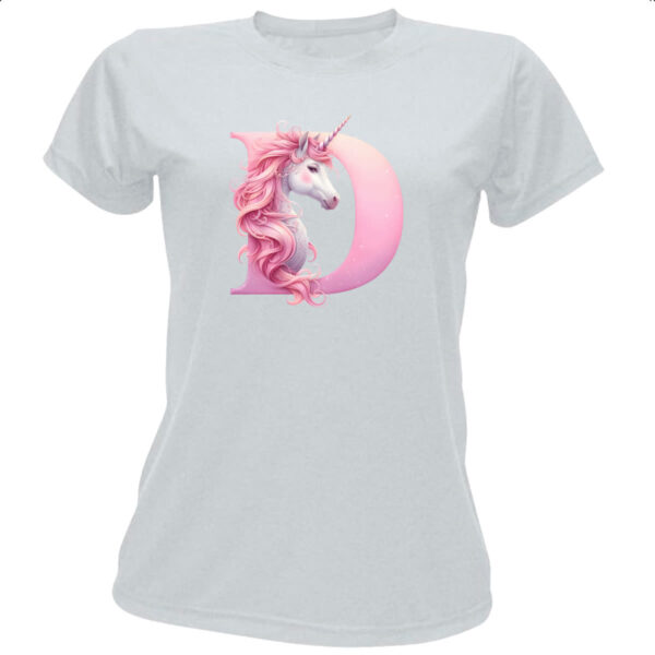 Camiseta Baby Look Unicornio Alfabeto Letra D