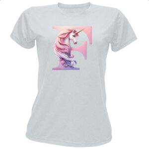 Camiseta Baby Look Unicornio Alfabeto Letra F