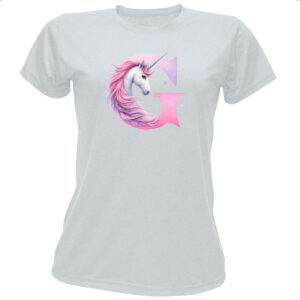 Camiseta Baby Look Unicornio Alfabeto Letra G