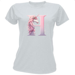 Camiseta Baby Look Unicornio Alfabeto Letra H