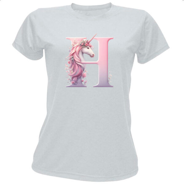 Camiseta Baby Look Unicornio Alfabeto Letra H