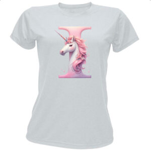 Camiseta Baby Look Unicornio Alfabeto Letra I