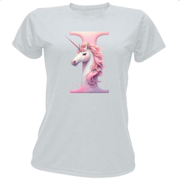 Camiseta Baby Look Unicornio Alfabeto Letra I
