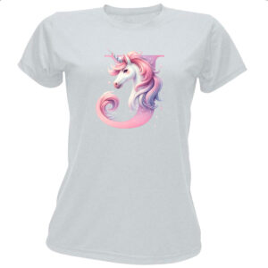 Camiseta Baby Look Unicornio Alfabeto Letra J