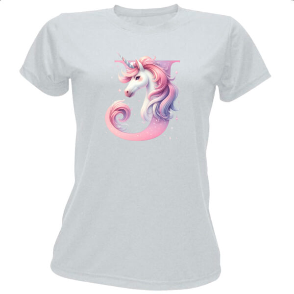 Camiseta Baby Look Unicornio Alfabeto Letra J