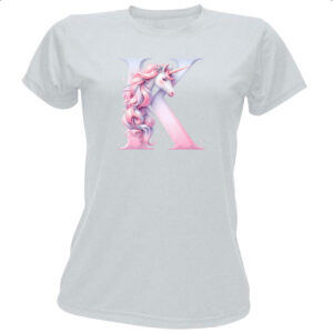 Camiseta Baby Look Unicornio Alfabeto Letra K