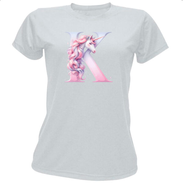 Camiseta Baby Look Unicornio Alfabeto Letra K