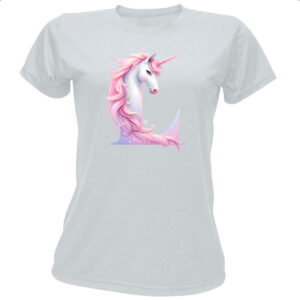 Camiseta Baby Look Unicornio Alfabeto Letra L