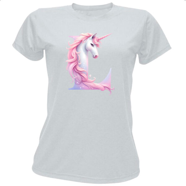 Camiseta Baby Look Unicornio Alfabeto Letra L