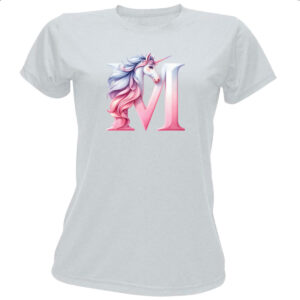 Camiseta Baby Look Unicornio Alfabeto Letra M