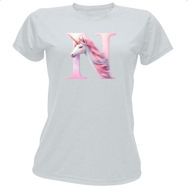 Camiseta Baby Look Unicornio Alfabeto Letra N