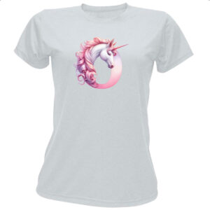 Camiseta Baby Look Unicornio Alfabeto Letra O