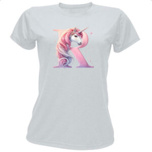 Camiseta Baby Look Unicornio Alfabeto Letra R